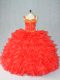 Cheap Red Lace Up Straps Beading and Ruffles Quinceanera Gown Organza Sleeveless