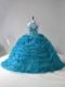 Teal Organza Lace Up 15th Birthday Dress Sleeveless Beading and Pick Ups