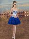 Sleeveless Mini Length Embroidery and Ruffled Layers Lace Up Homecoming Party Dress with Royal Blue