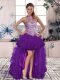 Beautiful Purple Sleeveless High Low Beading and Ruffles Lace Up Celeb Inspired Gowns
