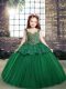 Floor Length Ball Gowns Sleeveless Dark Green Little Girl Pageant Gowns Lace Up