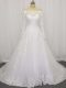 Pretty White Clasp Handle Off The Shoulder Beading and Lace Wedding Gowns Tulle Long Sleeves Brush Train