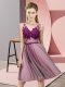 Discount Pink Empire V-neck Sleeveless Tulle Knee Length Lace Up Appliques Dama Dress for Quinceanera