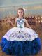 Blue Scoop Lace Up Embroidery and Ruffles Little Girls Pageant Gowns Sleeveless