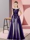 Empire Bridesmaid Gown Purple Scoop Tulle Sleeveless Floor Length Zipper