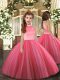 On Sale Coral Red Sleeveless Beading Floor Length Little Girls Pageant Gowns