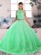 Unique Turquoise Backless 15th Birthday Dress Lace Sleeveless Sweep Train