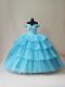 Aqua Blue Lace Up Off The Shoulder Beading and Ruffled Layers Sweet 16 Dresses Organza and Tulle Sleeveless