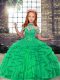 Attractive Turquoise High-neck Neckline Beading and Ruffles Kids Pageant Dress Sleeveless Lace Up