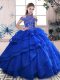 High-neck Sleeveless Organza Quinceanera Gowns Beading and Ruffled Layers Lace Up
