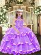 Lavender High-neck Neckline Appliques and Ruffled Layers Little Girl Pageant Gowns Sleeveless Lace Up