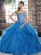 Blue Ball Gowns Beading and Ruffles Vestidos de Quinceanera Lace Up Tulle Sleeveless