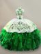 Green Halter Top Lace Up Embroidery and Ruffles 15 Quinceanera Dress Sleeveless