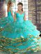 Aqua Blue Tulle Lace Up Off The Shoulder Sleeveless Floor Length 15th Birthday Dress Beading and Ruffled Layers