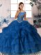 Royal Blue Sleeveless Organza Brush Train Zipper 15 Quinceanera Dress for Military Ball and Sweet 16 and Quinceanera