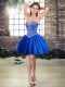 Royal Blue Ball Gowns Beading Cocktail Dresses Lace Up Tulle Sleeveless Mini Length