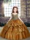 Brown Straps Lace Up Beading Little Girls Pageant Gowns Sleeveless