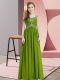 Glittering Beading Homecoming Dress Olive Green Lace Up Cap Sleeves Floor Length