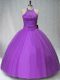 Colorful Purple 15th Birthday Dress Sweet 16 and Quinceanera with Beading Halter Top Sleeveless Lace Up