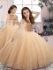Champagne Ball Gowns Beading Little Girls Pageant Dress Wholesale Lace Up Tulle Sleeveless Floor Length