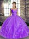 Latest Lavender Sleeveless Floor Length Beading and Appliques Lace Up Quinceanera Gowns
