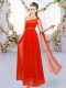 Red Sleeveless Floor Length Beading and Hand Made Flower Lace Up Bridesmaid Gown