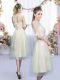 Empire Wedding Party Dress Champagne Scoop Tulle Half Sleeves Tea Length Lace Up