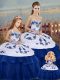 Custom Made Royal Blue Tulle Lace Up Sweetheart Sleeveless Floor Length Quinceanera Dresses Embroidery and Bowknot