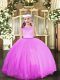 Lilac Tulle Zipper Kids Pageant Dress Sleeveless Floor Length Beading