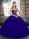 Blue Ball Gowns Sweetheart Sleeveless Tulle Floor Length Lace Up Beading and Appliques 15th Birthday Dress