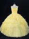 Glittering Organza Sleeveless Floor Length Ball Gown Prom Dress and Hand Made Flower
