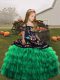 Organza Straps Sleeveless Lace Up Embroidery Kids Pageant Dress in Green
