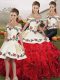 Edgy White And Red Sleeveless Embroidery and Ruffles Floor Length Quinceanera Dresses