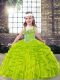 Modern Sleeveless Lace Up Floor Length Beading and Ruffles Pageant Dresses