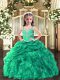 Unique Green Lace Up Straps Beading and Ruffles Kids Pageant Dress Organza Sleeveless
