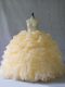 Fancy Gold Organza Lace Up Strapless Sleeveless Floor Length Quince Ball Gowns Beading and Ruffles and Pick Ups
