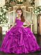 Fuchsia Organza Lace Up Little Girl Pageant Dress Sleeveless Floor Length Ruffles
