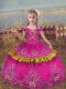 Cute Fuchsia Sleeveless Beading and Embroidery Floor Length Little Girl Pageant Dress