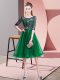 Dazzling Half Sleeves Tulle Knee Length Lace Up Damas Dress in Dark Green with Embroidery