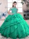 Trendy Floor Length Lace Up Ball Gown Prom Dress Turquoise for Sweet 16 and Quinceanera with Beading and Ruffles