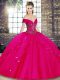Sophisticated Fuchsia Tulle Lace Up Quinceanera Dresses Sleeveless Floor Length Beading and Ruffles