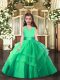 Sleeveless Floor Length Ruching Lace Up Kids Formal Wear with Turquoise