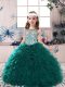 Superior Ball Gowns Pageant Dress for Womens Peacock Green Scoop Organza Sleeveless Floor Length Lace Up