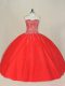 Trendy Red Sleeveless Floor Length Beading Lace Up Quinceanera Gowns