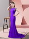 Lavender Prom Party Dress Elastic Woven Satin Brush Train Short Sleeves Beading