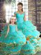 Clearance Aqua Blue Tulle Lace Up Off The Shoulder Sleeveless Floor Length Vestidos de Quinceanera Beading and Ruffled Layers
