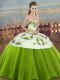 Olive Green Sleeveless Floor Length Embroidery and Bowknot Lace Up Quinceanera Dress