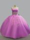 Lilac Organza Lace Up 15th Birthday Dress Sleeveless Floor Length Beading