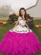 Fuchsia Straps Lace Up Embroidery and Ruffles Pageant Dress for Womens Sleeveless