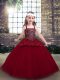 Straps Sleeveless Pageant Gowns For Girls Floor Length Beading Red Tulle